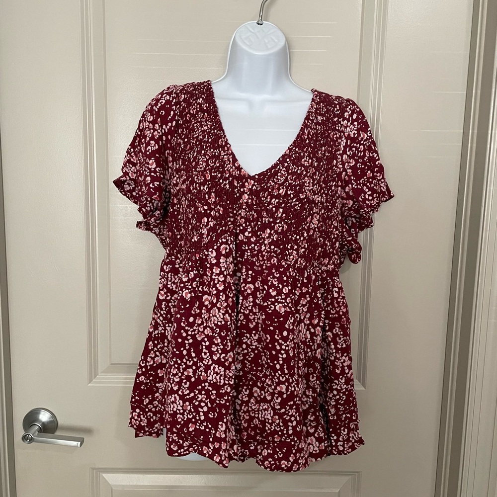 Torrid Red Floral V-Neck Blouse